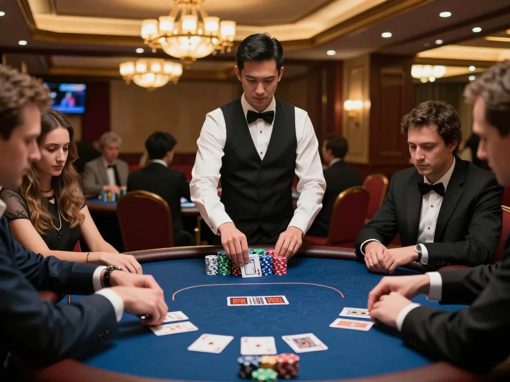 Players at sunwingo engaged in an intense poker game, showcasing skill and strategy