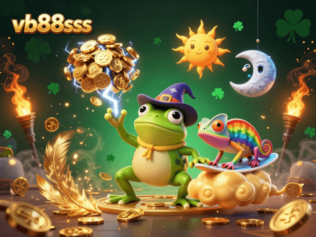 Experience thrilling slots and wins with vb88sss in this 3D arcade-inspired illustration.