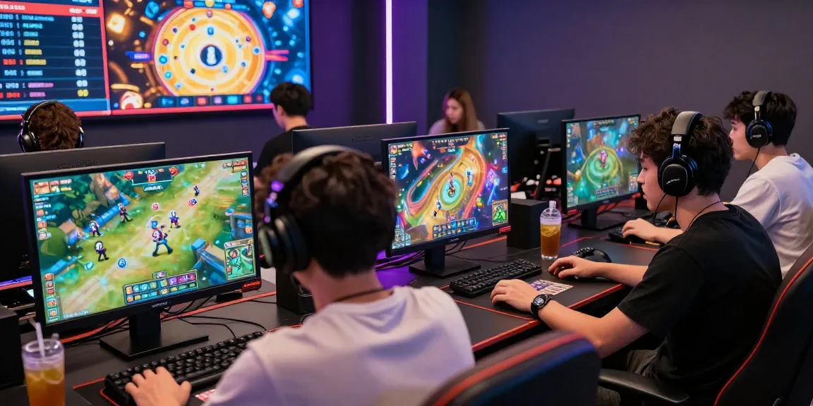 Players enjoying rikvip online gaming experience in a vibrant lounge, showcasing excitement and community.