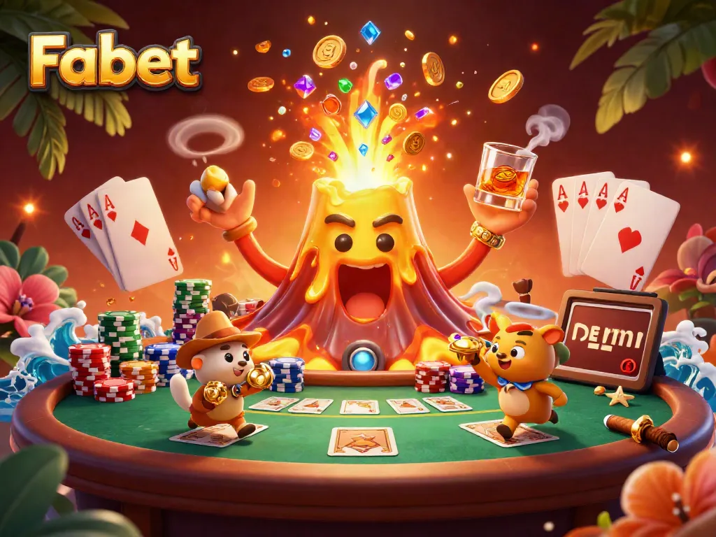 Fabet brings excitement to players as the golden volcano erupts coins, treasures, and poker elements.