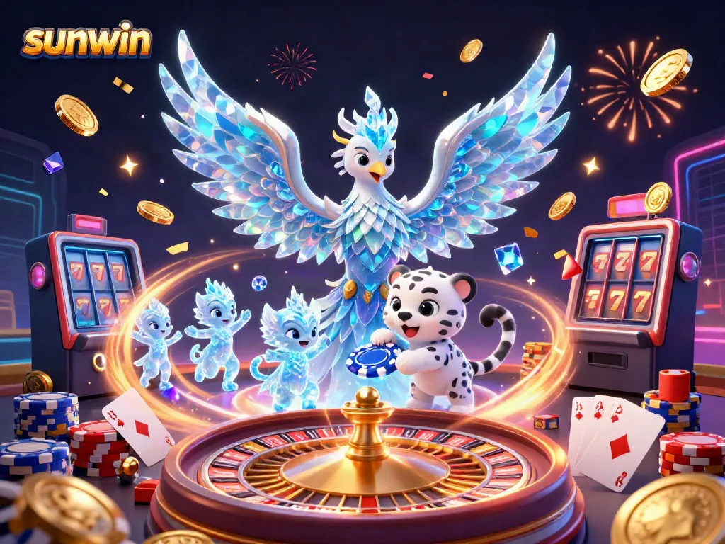 Experience the thrill of sunwin with an enchanting 3D illustration showcasing vibrant casino elements.