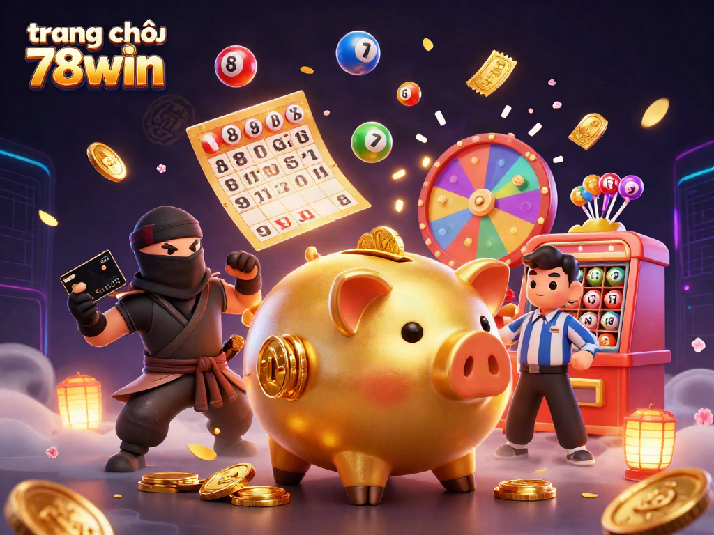 Engaging scene of the cartoon sumo wrestler and ninja reflecting excitement at trang chủ 78win during a lively gaming atmosphere.