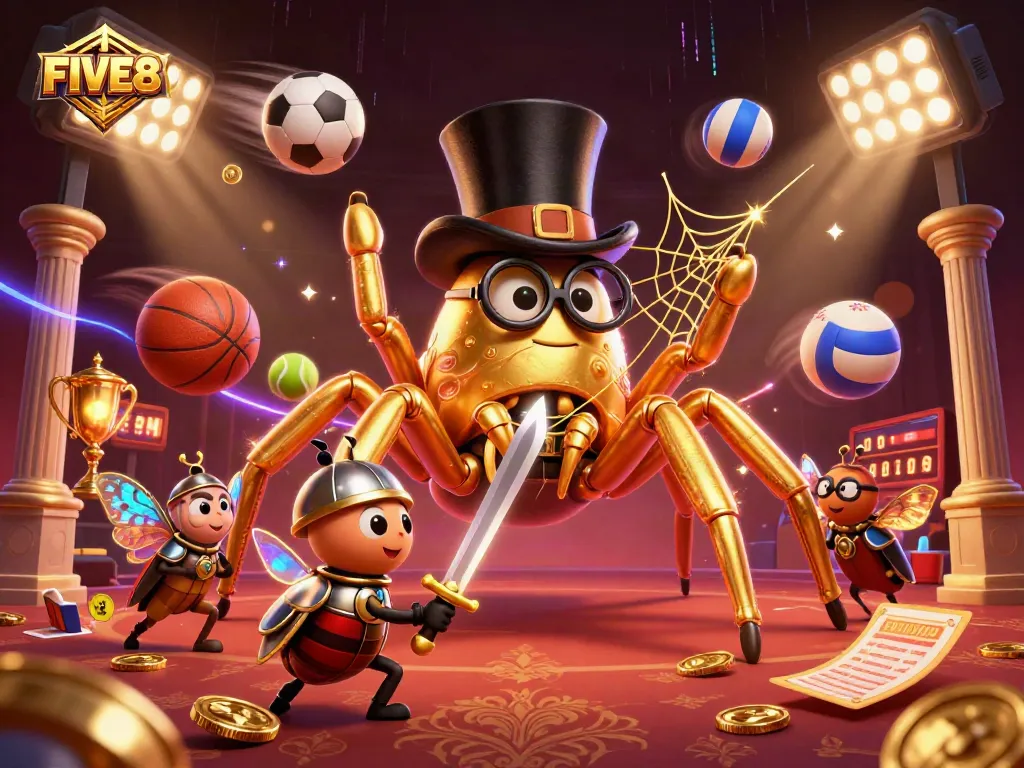 FIVE88 invites players to win big with vibrant, high-stakes casino elements in a thrilling illustration.