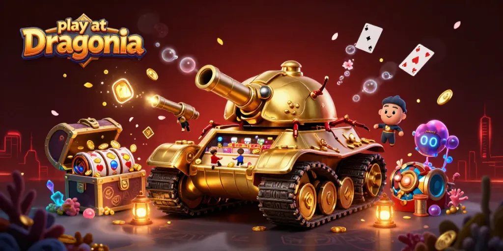 Play at Dragonia with dynamic scenes of a golden beetle tank casino and exciting game elements