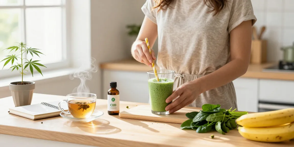 Ministry of Cannabis CBD oil incorporated into a morning wellness routine with healthy ingredients and natural plants.