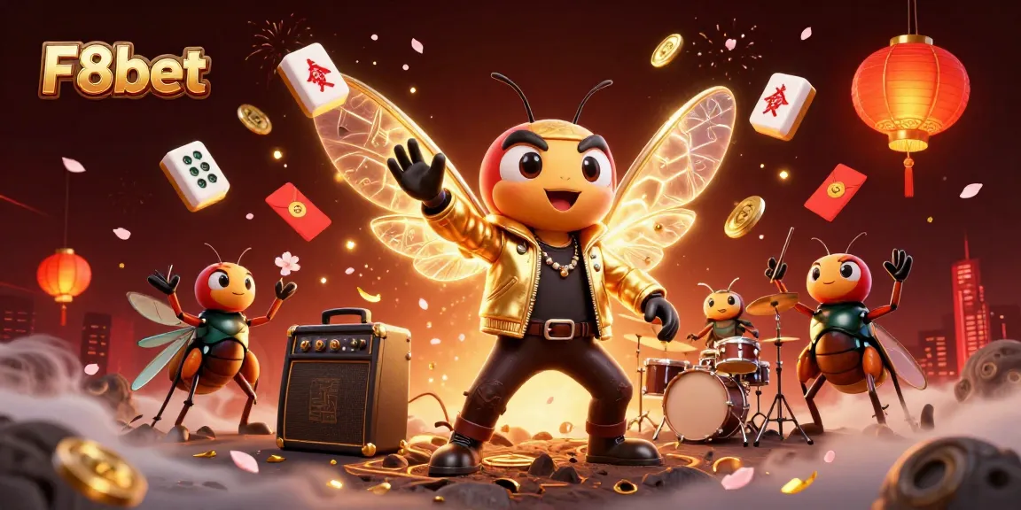 Experience the dynamic action of F8bet with a vibrant 3D illustration featuring a rock star theme.