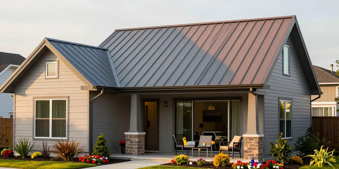 Newly installed MROOF metal roof enhancing a modern home's aesthetic and durability.