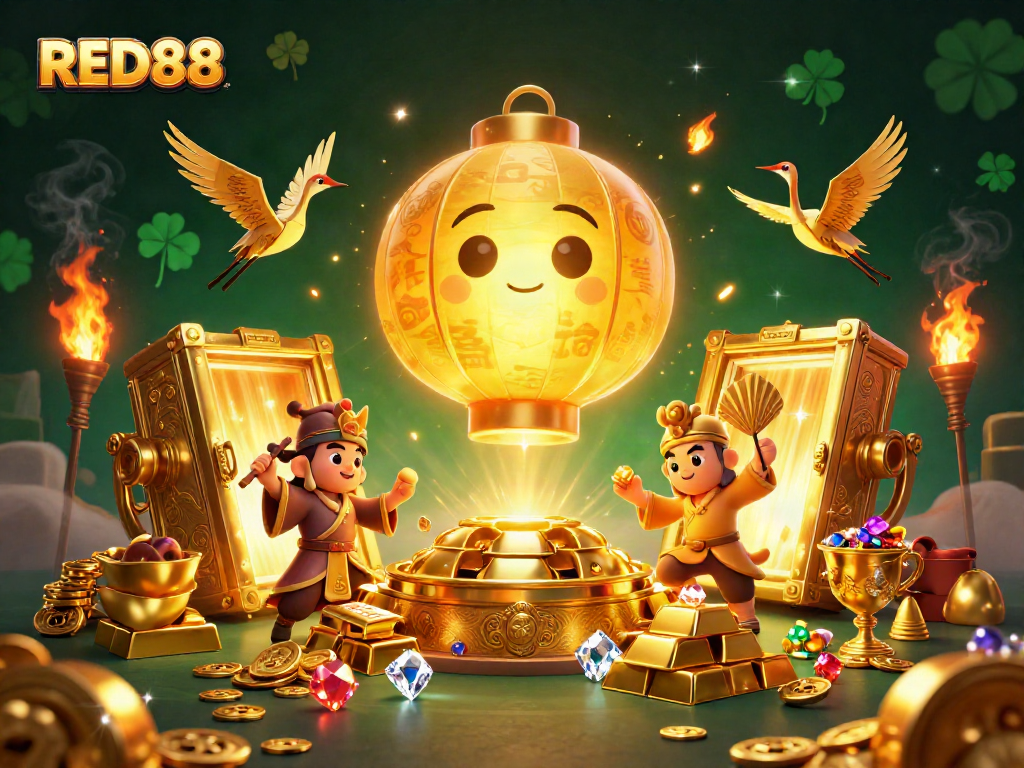 Spin the reels at RED88 Casino and uncover treasures amidst gold bars and gems!
