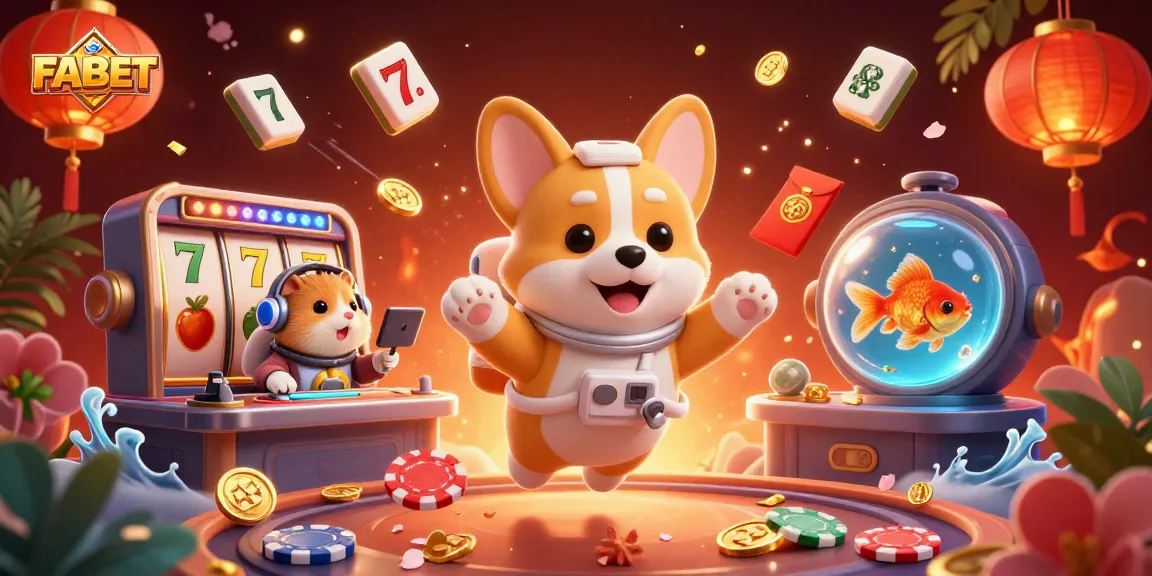 Experience thrilling gameplay at FABET with an astronaut corgi and vibrant casino elements.