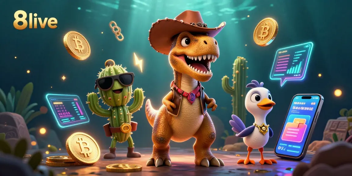 Experience the thrill of 8live with dynamic characters and vivid gambling elements in a captivating 3D scene.