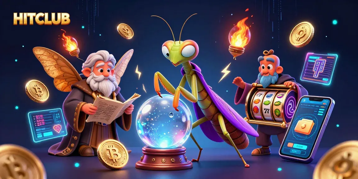 Engage in thrilling gameplay at HITCLUB, featuring colorful slot reels and mystical fortune teller.
