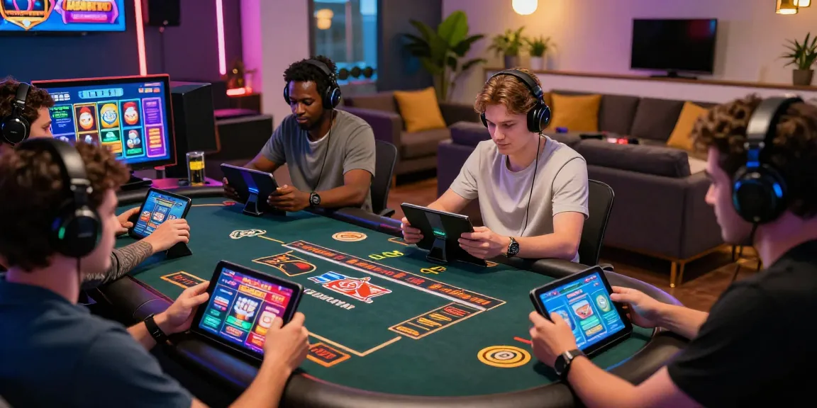 Players engaging with the 68gamebai online gaming platform, surrounded by vibrant graphics and a lively atmosphere.