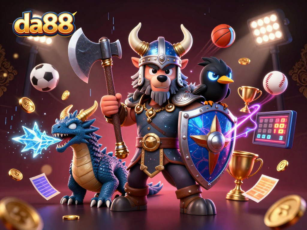 Experience the excitement of da88 with an epic scene of a Viking wolf warrior and magical elements.
