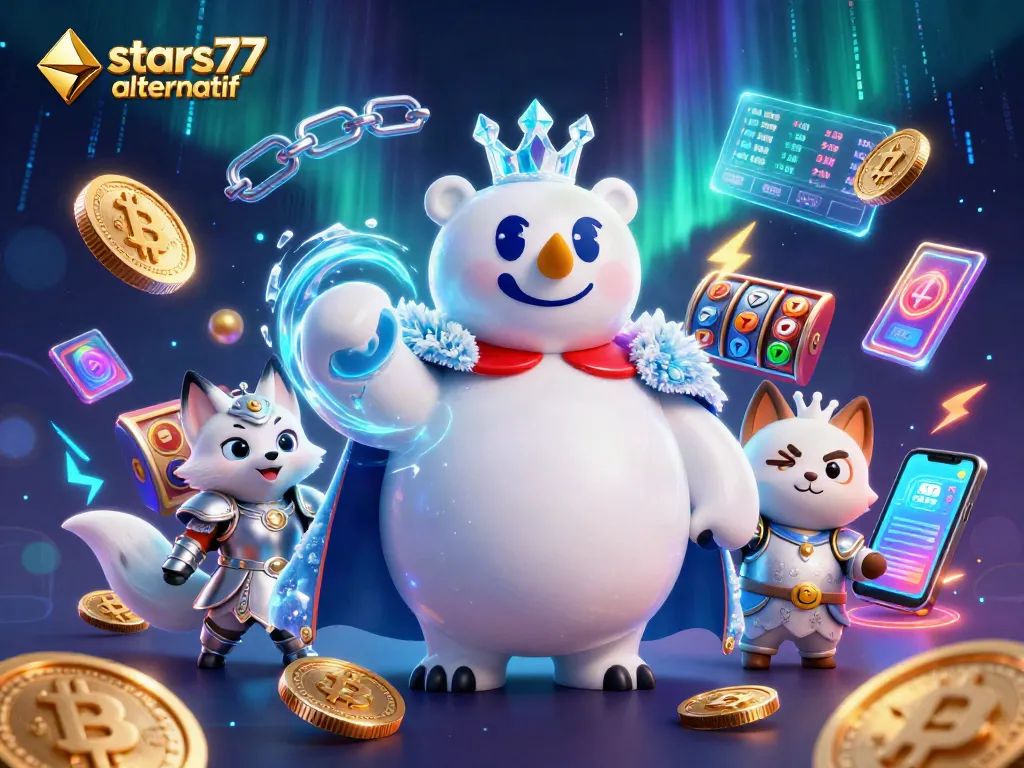 Bermain di platform stars77 alternatif dengan karakter kasino menarik dalam latar belakang penuh energi.