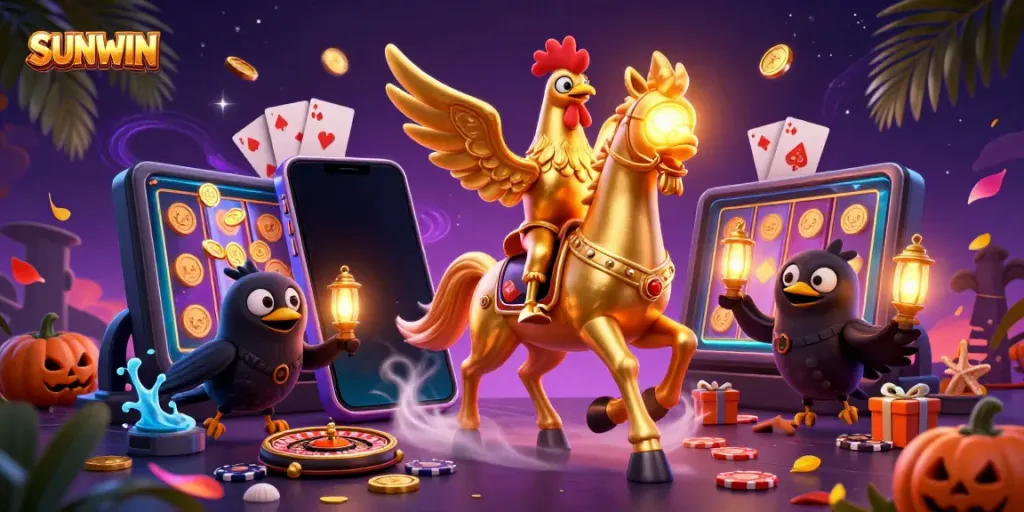 Engage in the vibrant world of SUNWIN with dynamic casino elements and enchanting characters.