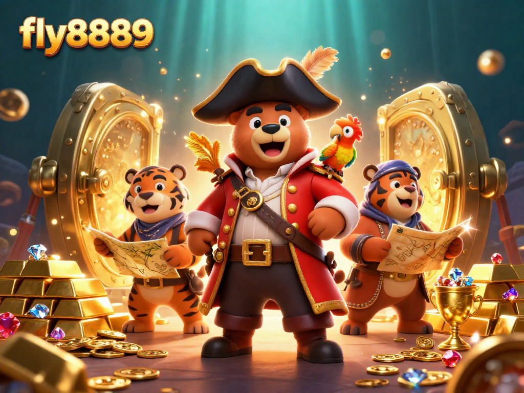 Experience thrilling adventures with fly8889 as the pirate captain bear and his crew uncover treasures in this 3D scene.