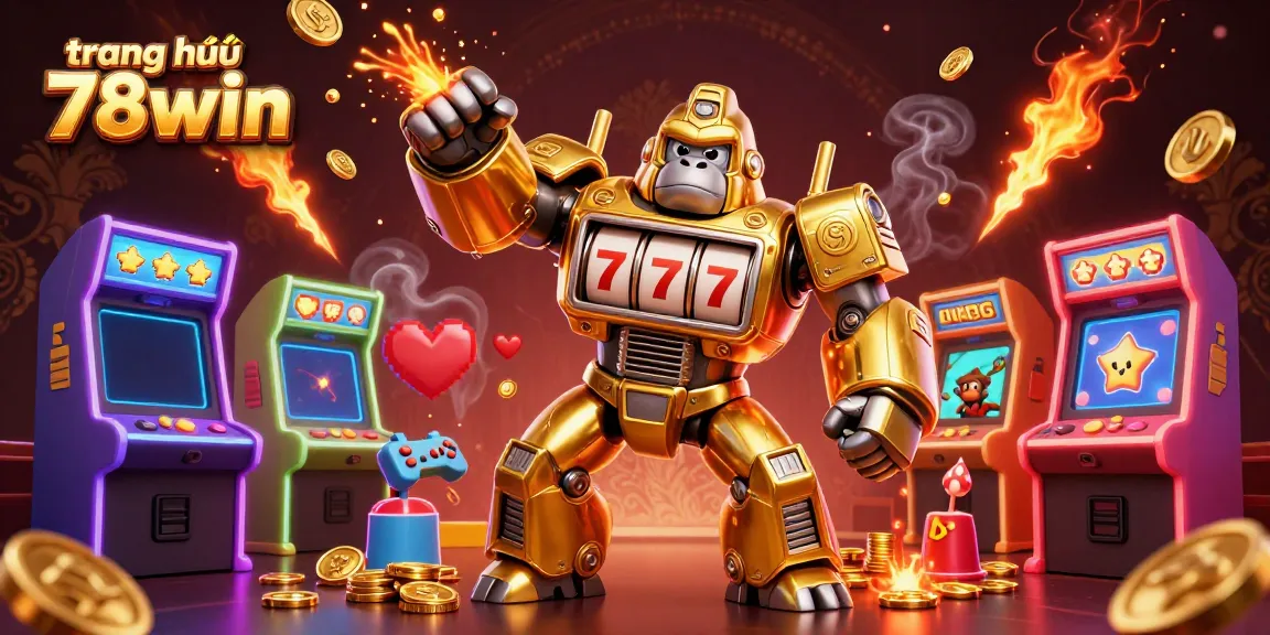 Experience the excitement of slots with the dynamic trang chủ 78win gaming scene featuring a transformative golden gorilla mech.