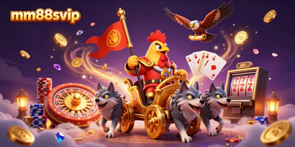 Experience excitement at mm88svip with a vibrant casino scene featuring golden coins and dynamic characters.