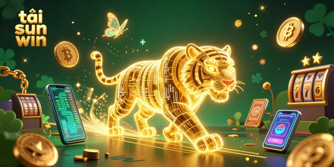 Engage with the vibrant scene of tải sun win featuring a luminous tiger and digital casino elements.