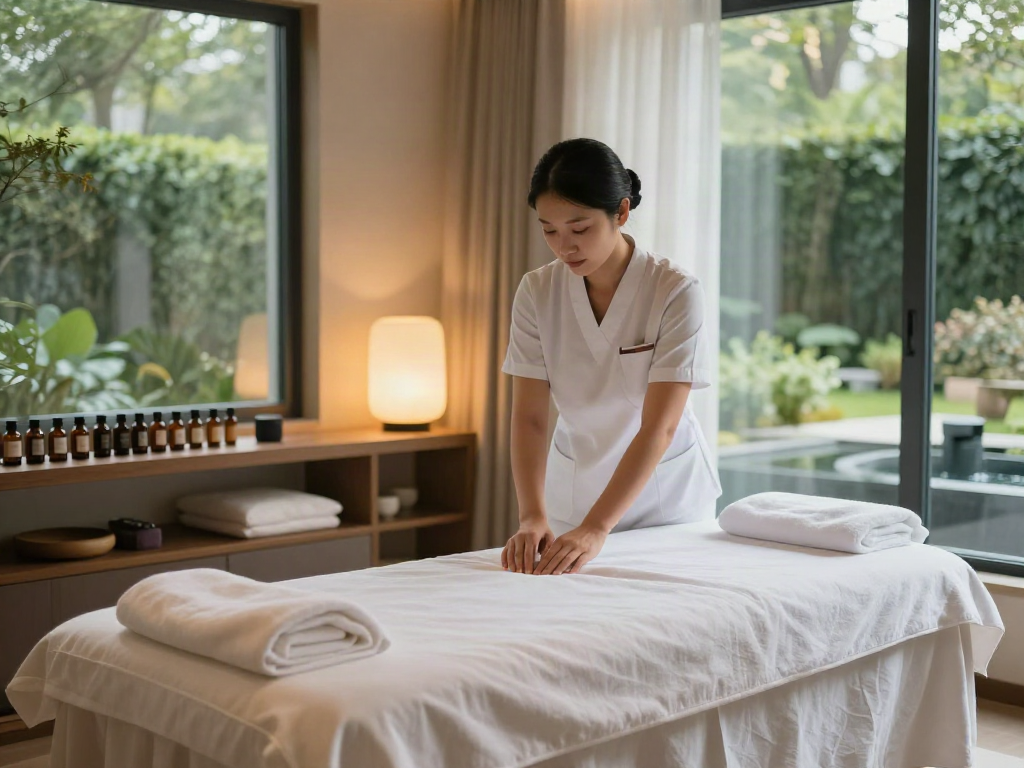 Restful high-end massage room showcasing 고양출장안마 atmosphere with calming elements.