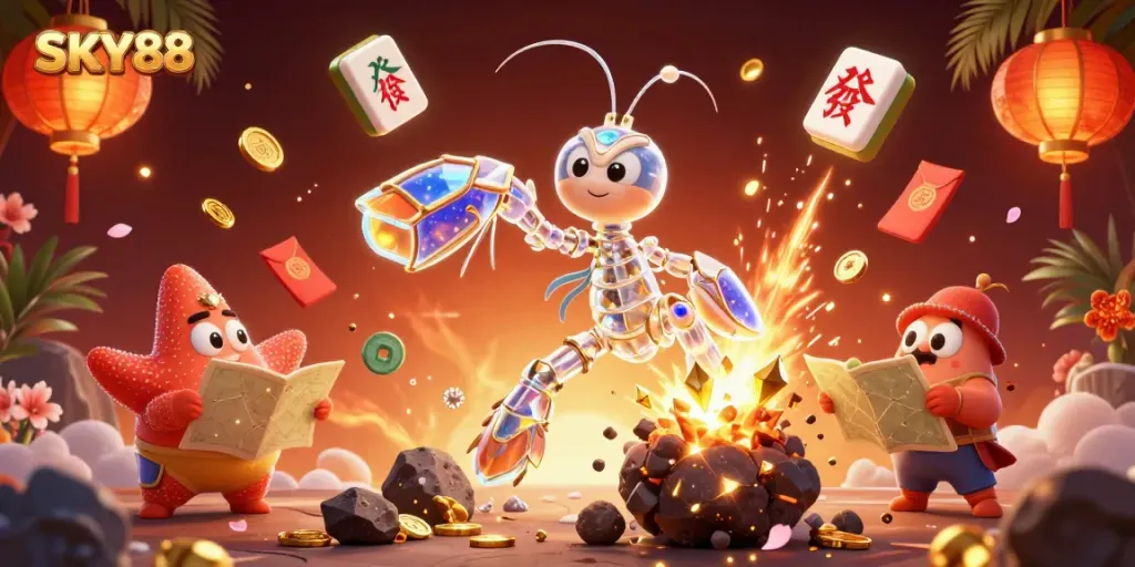 Experience thrilling gameplay action with SKY88's 3D galactic elements and vibrant casino imagery.