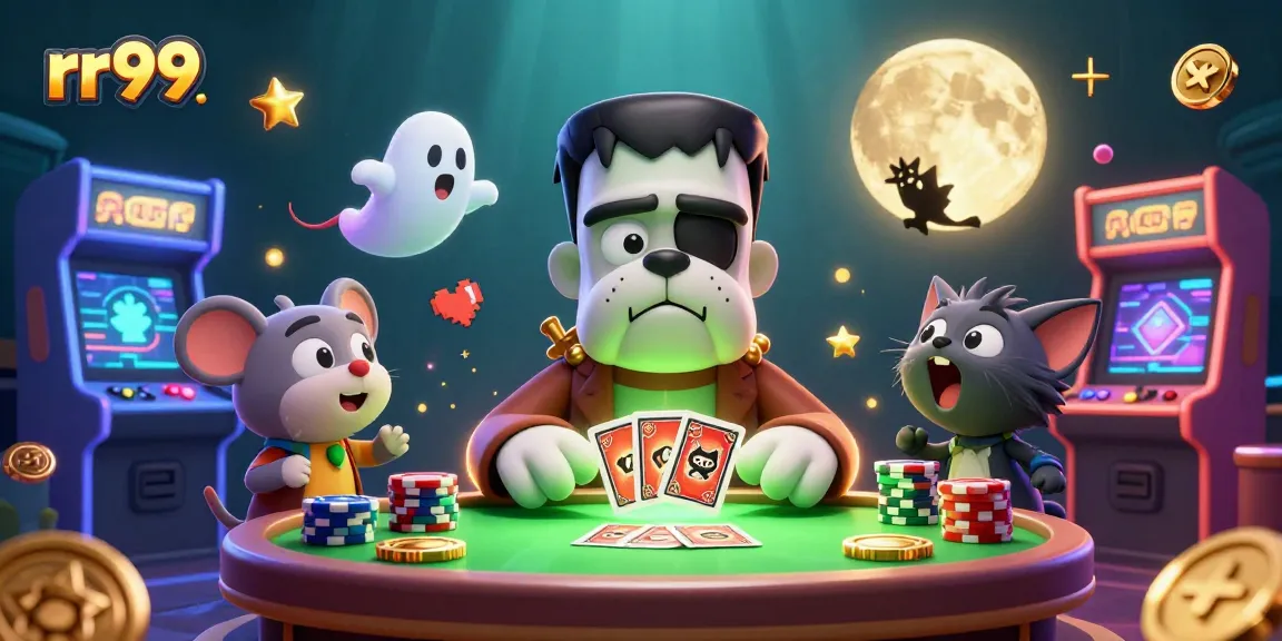 rr99 players engaging with a 3D cartoon-themed casino illustration featuring unique characters and vibrant elements.