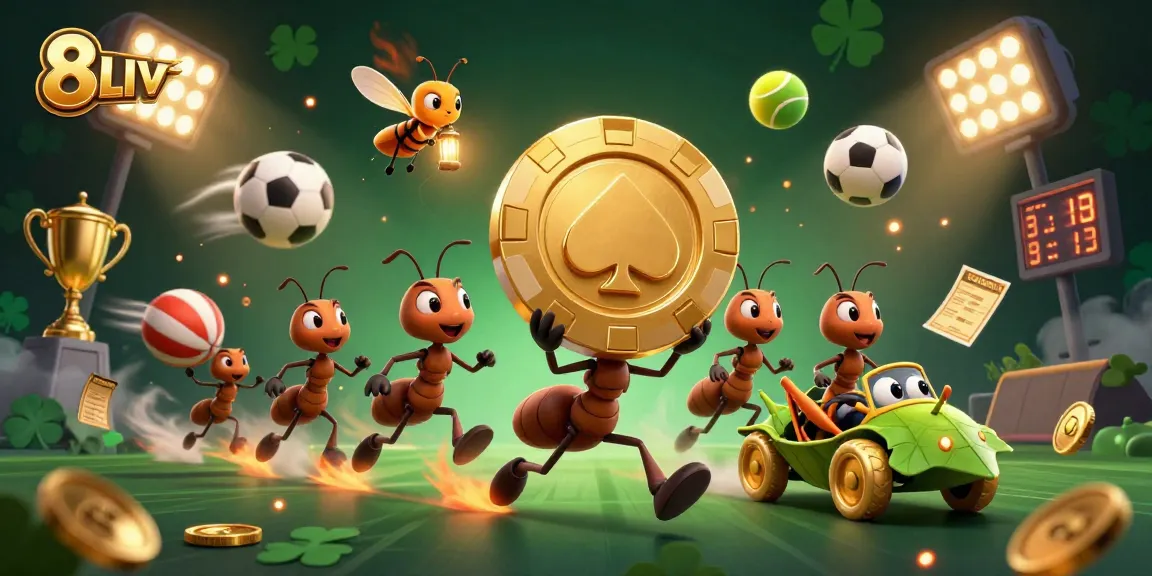 Experience thrilling action with 8LIVE as ants carry a giant poker chip in a dynamic casino heist.