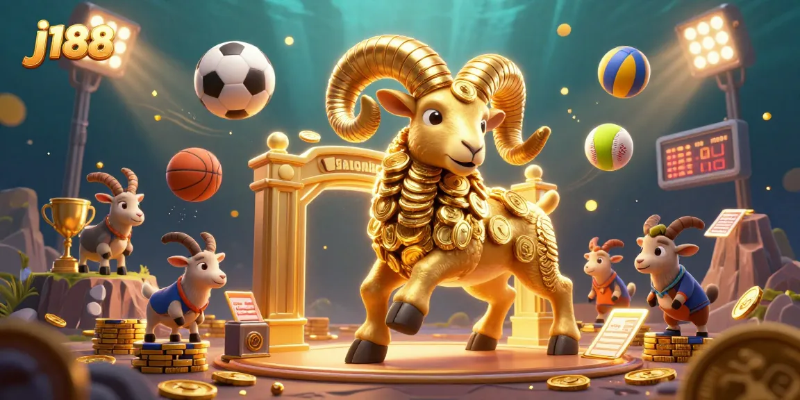 Experience the vibrant j188 online casino with golden ram charging, sports elements, and dynamic visuals.