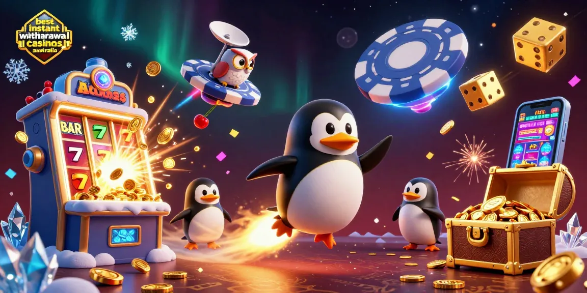 Experience the excitement of the best instant withdrawal casinos Australia with a vivid casino space scene illustration.