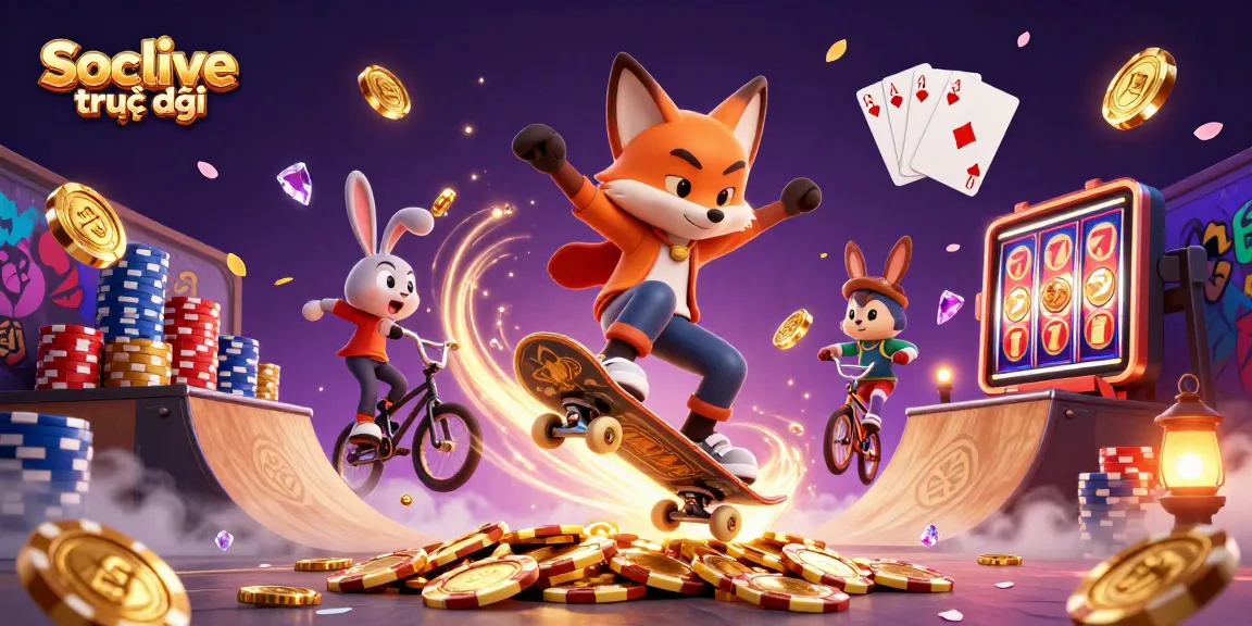 Experience thrilling Socolive trực tiếp action with cartoon fox and rabbit in a vibrant casino world