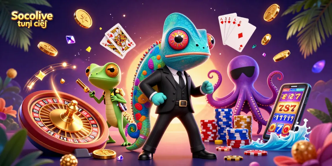 Experience Socolive trực tiếp with vibrant 3D characters amid animated casino elements, enriching your gameplay.