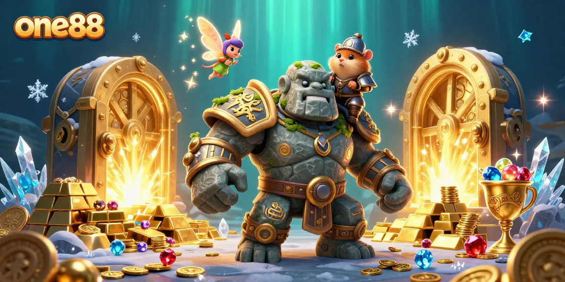 one88 showcases exciting gaming adventures in a vivid 3D casino environment filled with treasures.