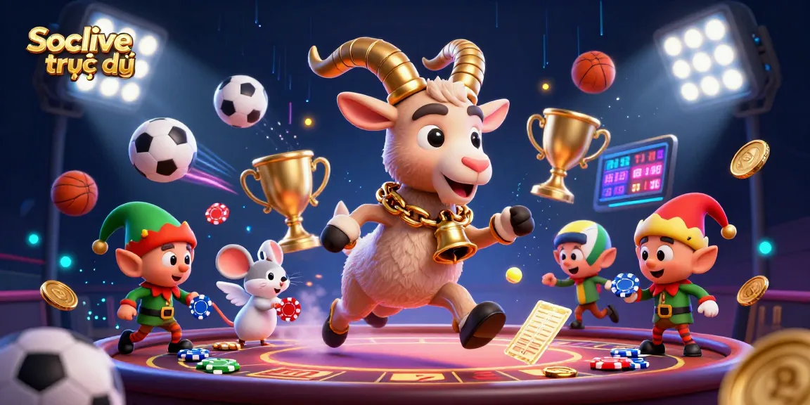 Experience sports excitement with Socolive trực tiếp as festive characters bring a dynamic casino scene to life.